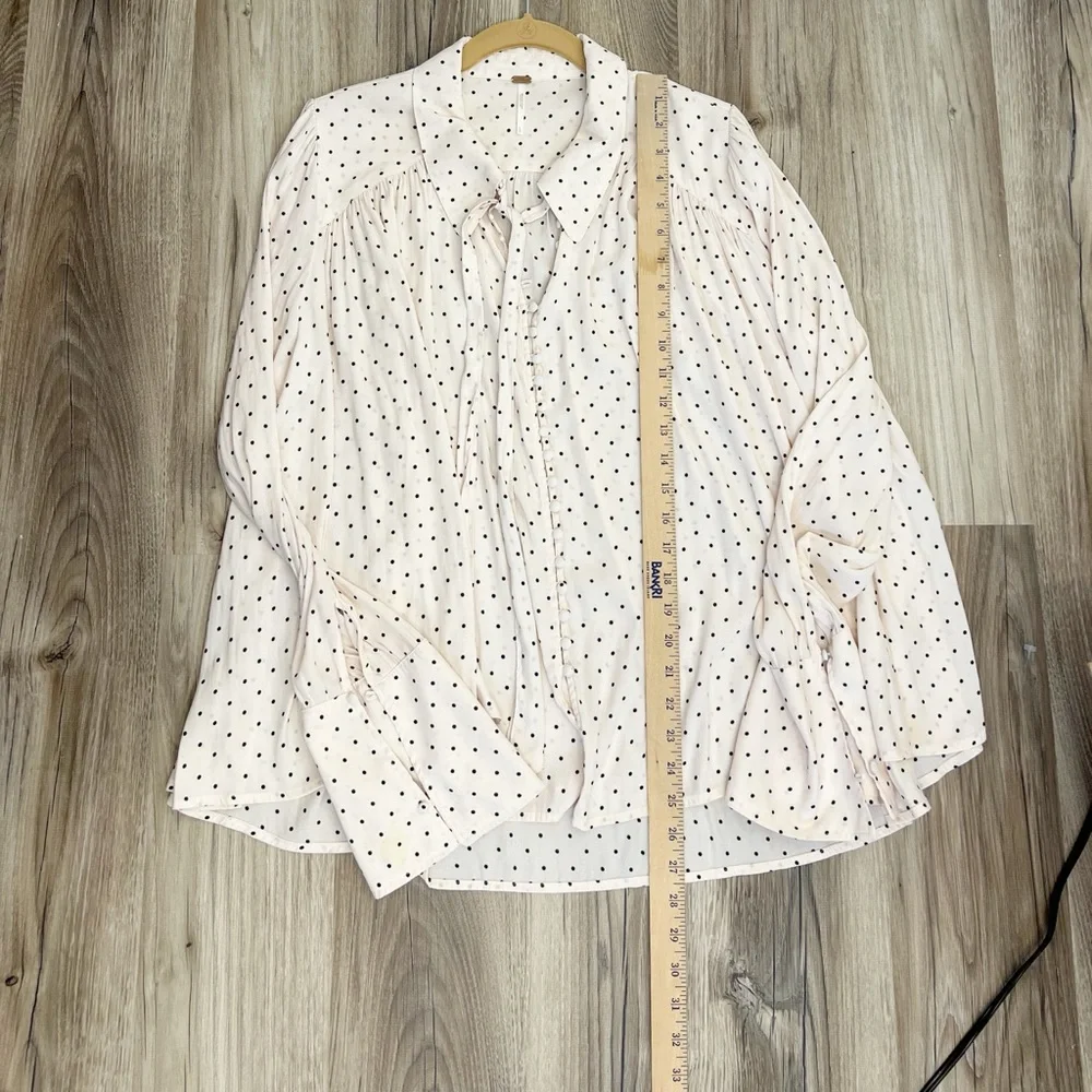 Free People Beige Pink Kennedy Button Down Polka Dot Bell Sleeve Blouse Size L - Picture 13 of 13